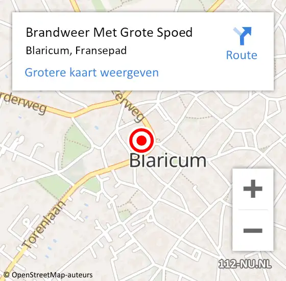 Locatie op kaart van de 112 melding: Brandweer Met Grote Spoed Naar Blaricum, Fransepad op 16 april 2019 14:31