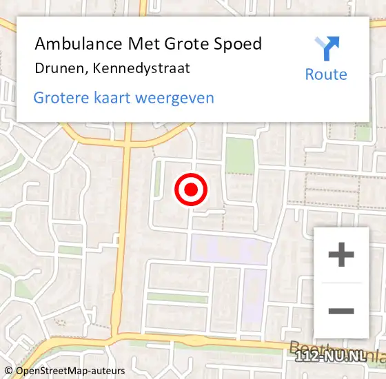 Locatie op kaart van de 112 melding: Ambulance Met Grote Spoed Naar Drunen, Kennedystraat op 16 april 2019 22:04