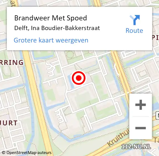 Locatie op kaart van de 112 melding: Brandweer Met Spoed Naar Delft, Ina Boudier-Bakkerstraat op 16 april 2019 22:39