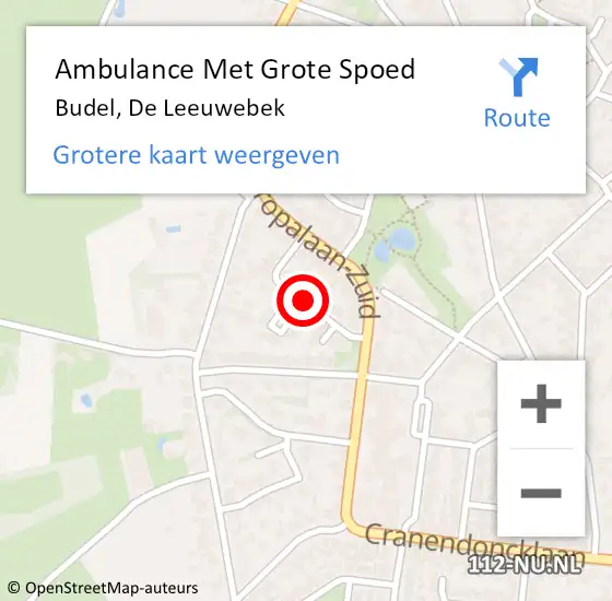 Locatie op kaart van de 112 melding: Ambulance Met Grote Spoed Naar Budel, de Leeuwebek op 16 april 2019 23:06