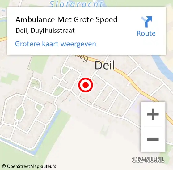 Locatie op kaart van de 112 melding: Ambulance Met Grote Spoed Naar Deil, Duyfhuisstraat op 16 april 2019 23:48