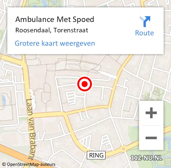 Locatie op kaart van de 112 melding: Ambulance Met Spoed Naar Roosendaal, Torenstraat op 17 april 2019 06:40