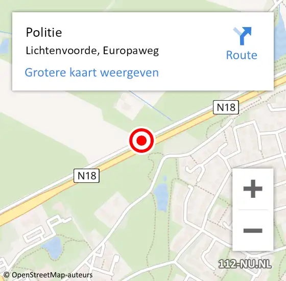 Locatie op kaart van de 112 melding: Politie Lichtenvoorde, Europaweg op 17 april 2019 07:05