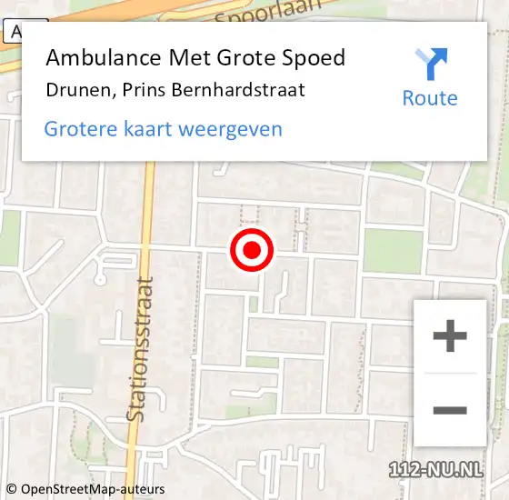 Locatie op kaart van de 112 melding: Ambulance Met Grote Spoed Naar Drunen, Prins Bernhardstraat op 17 april 2019 08:32