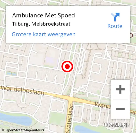 Locatie op kaart van de 112 melding: Ambulance Met Spoed Naar Tilburg, Melsbroekstraat op 17 april 2019 08:43