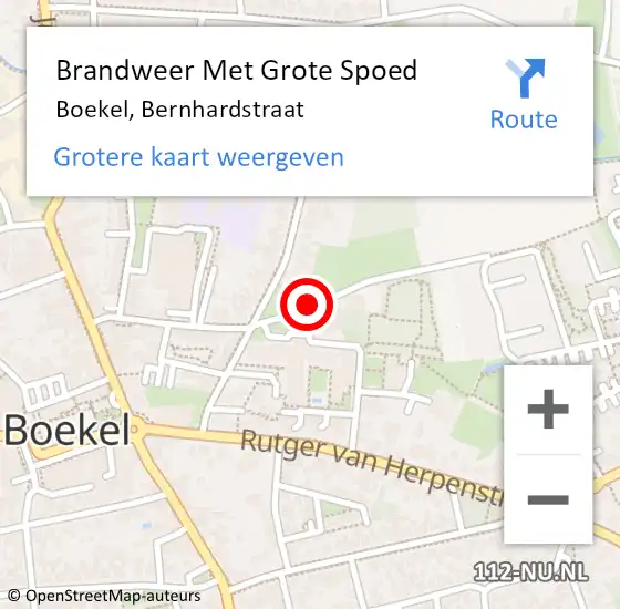Locatie op kaart van de 112 melding: Brandweer Met Grote Spoed Naar Boekel, Bernhardstraat op 17 april 2019 09:52
