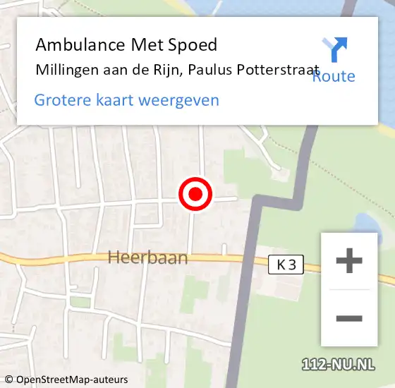 Locatie op kaart van de 112 melding: Ambulance Met Spoed Naar Millingen aan de Rijn, Paulus Potterstraat op 17 april 2019 10:01