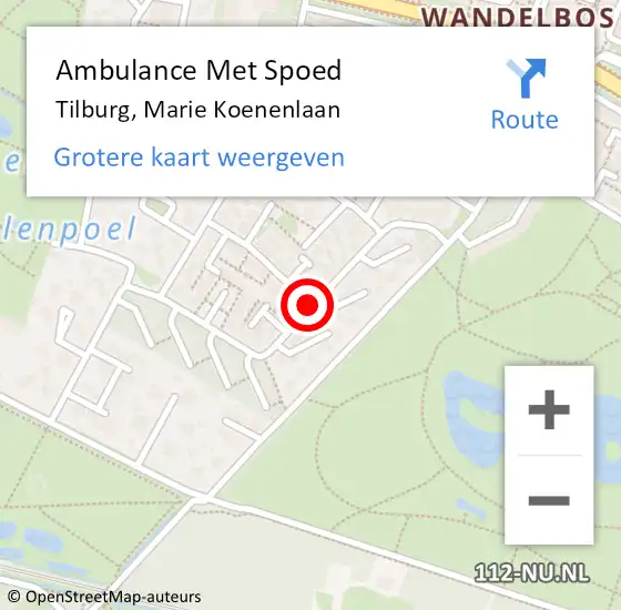 Locatie op kaart van de 112 melding: Ambulance Met Spoed Naar Tilburg, Marie Koenenlaan op 17 april 2019 10:09