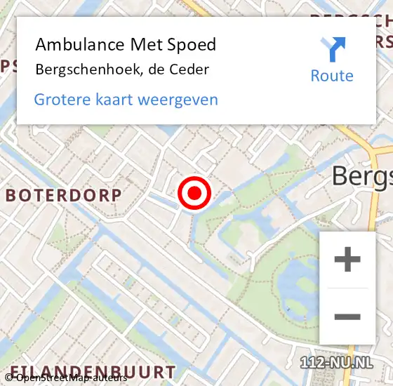 Locatie op kaart van de 112 melding: Ambulance Met Spoed Naar Bergschenhoek, de Ceder op 17 april 2019 10:25