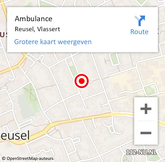 Locatie op kaart van de 112 melding: Ambulance Reusel, Vlassert op 17 april 2019 11:05