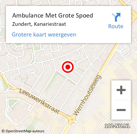 Locatie op kaart van de 112 melding: Ambulance Met Grote Spoed Naar Zundert, Kanariestraat op 17 april 2019 12:02