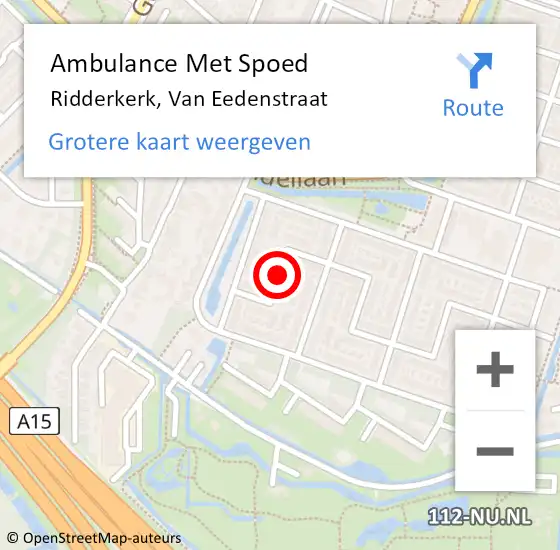 Locatie op kaart van de 112 melding: Ambulance Met Spoed Naar Ridderkerk, Van Eedenstraat op 17 april 2019 12:33
