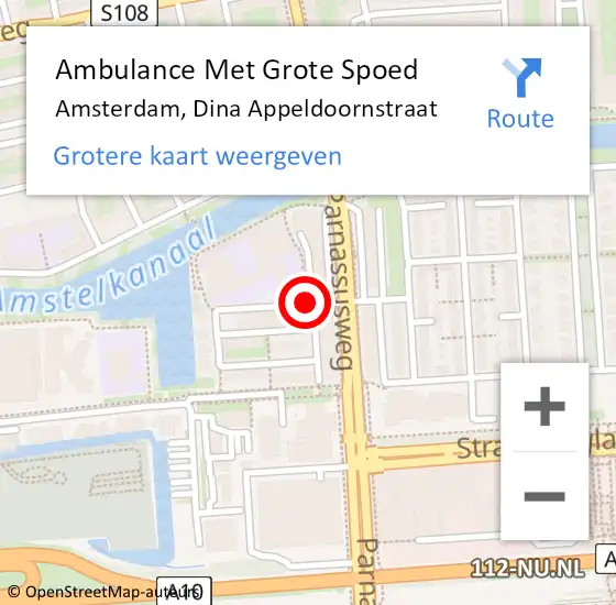 Locatie op kaart van de 112 melding: Ambulance Met Grote Spoed Naar Amsterdam, Dina Appeldoornstraat op 17 april 2019 14:58