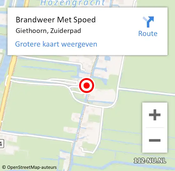 Locatie op kaart van de 112 melding: Brandweer Met Spoed Naar Giethoorn, Zuiderpad op 17 april 2019 16:56