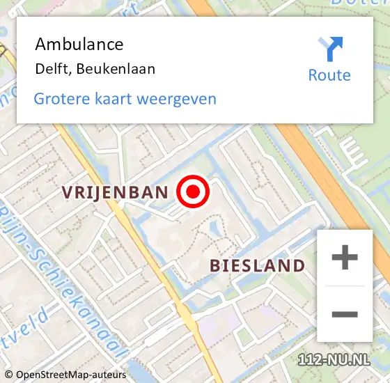 Locatie op kaart van de 112 melding: Ambulance Delft, Beukenlaan op 17 april 2019 17:05