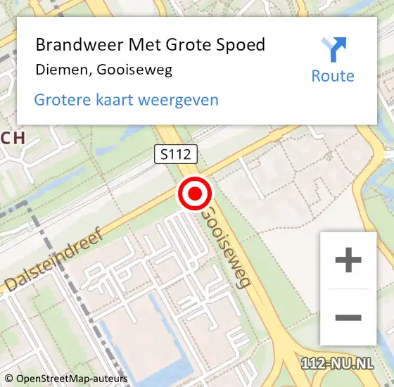 Locatie op kaart van de 112 melding: Brandweer Met Grote Spoed Naar Diemen, Gooiseweg op 17 april 2019 17:17