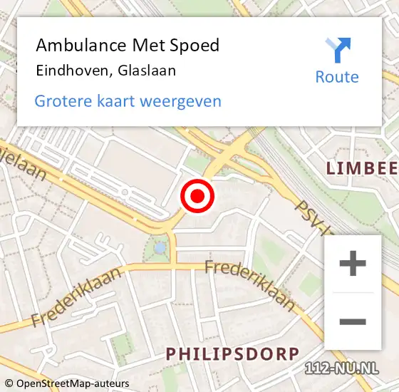 Locatie op kaart van de 112 melding: Ambulance Met Spoed Naar Eindhoven, Glaslaan op 17 april 2019 18:03