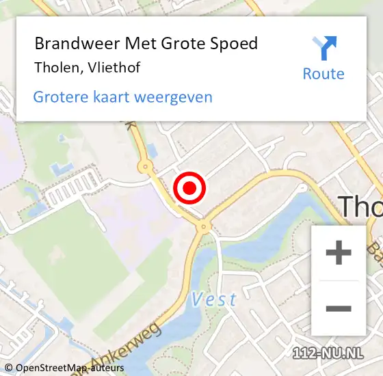 Locatie op kaart van de 112 melding: Brandweer Met Grote Spoed Naar Tholen, Vliethof op 17 april 2019 19:41