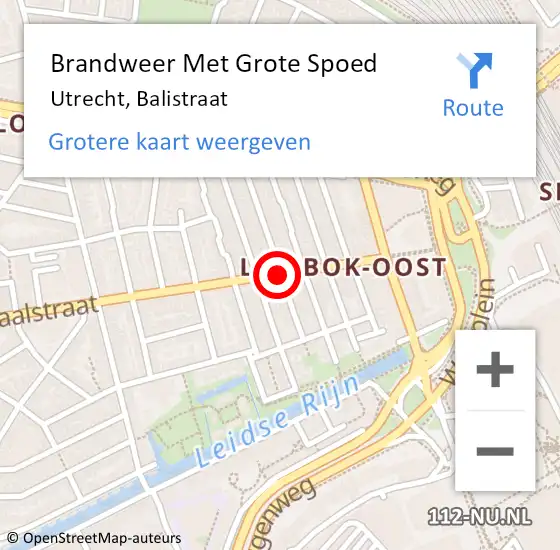 Locatie op kaart van de 112 melding: Brandweer Met Grote Spoed Naar Utrecht, Balistraat op 17 april 2019 20:46