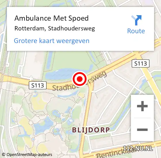 Locatie op kaart van de 112 melding: Ambulance Met Spoed Naar Rotterdam, Stadhoudersweg op 17 april 2019 21:34