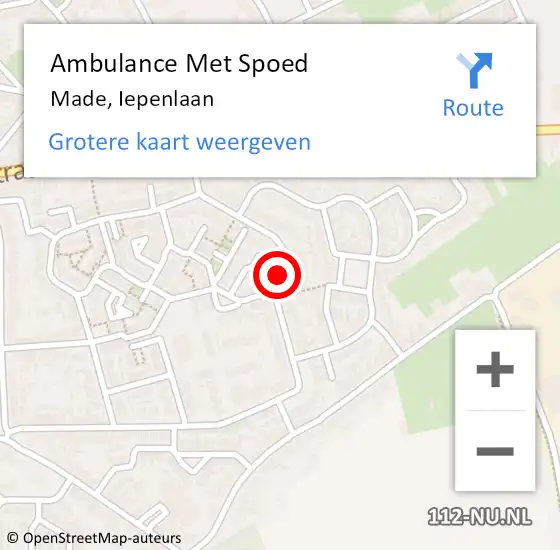 Locatie op kaart van de 112 melding: Ambulance Met Spoed Naar Made, Iepenlaan op 17 april 2019 22:44