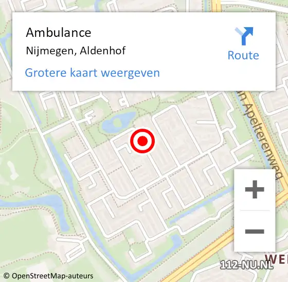 Locatie op kaart van de 112 melding: Ambulance Nijmegen, Aldenhof op 17 april 2019 23:34