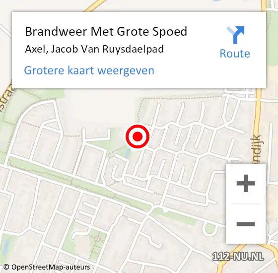 Locatie op kaart van de 112 melding: Brandweer Met Grote Spoed Naar Axel, Jacob Van Ruysdaelpad op 18 april 2019 05:23