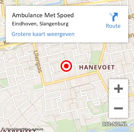 Locatie op kaart van de 112 melding: Ambulance Met Spoed Naar Eindhoven, Slangenburg op 18 april 2019 05:29