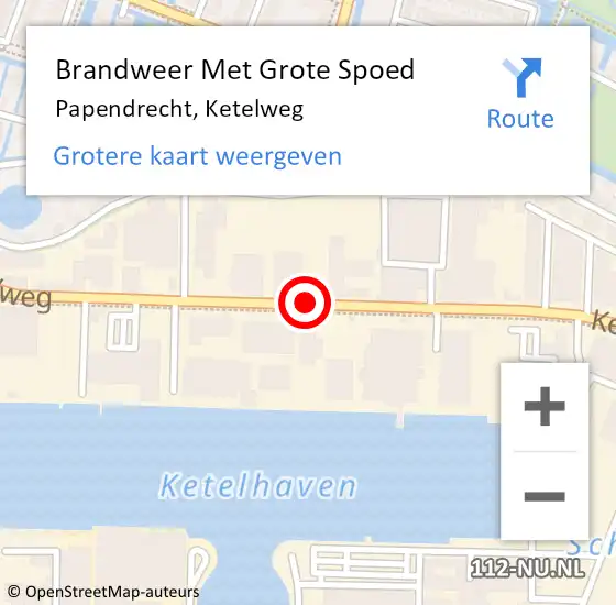 Locatie op kaart van de 112 melding: Brandweer Met Grote Spoed Naar Papendrecht, Ketelweg op 18 april 2019 08:31