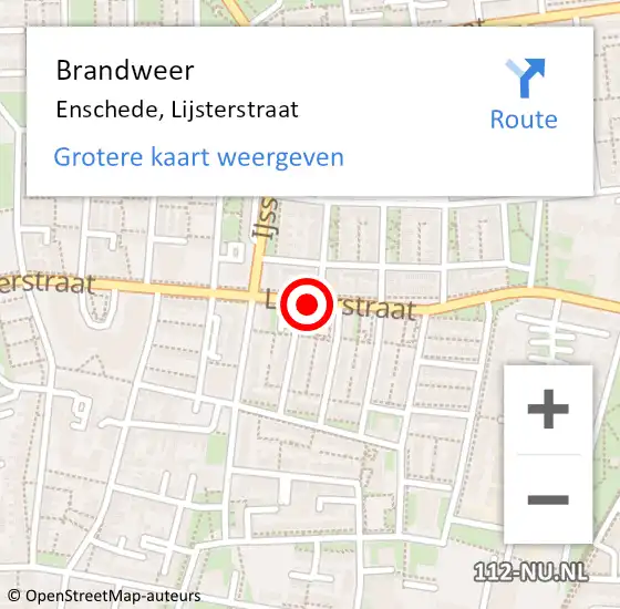 Locatie op kaart van de 112 melding: Brandweer Enschede, Lijsterstraat op 18 april 2019 09:08
