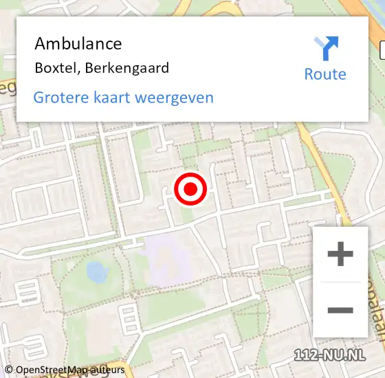Locatie op kaart van de 112 melding: Ambulance Boxtel, Berkengaard op 18 april 2019 10:12