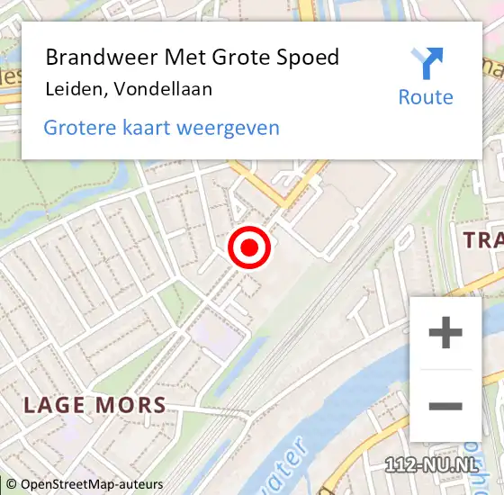 Locatie op kaart van de 112 melding: Brandweer Met Grote Spoed Naar Leiden, Vondellaan op 18 april 2019 11:05