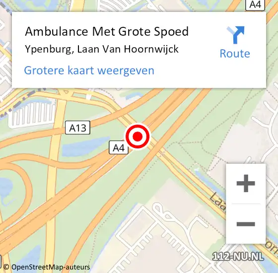 Locatie op kaart van de 112 melding: Ambulance Met Grote Spoed Naar Ypenburg, Laan Van Hoornwijck op 18 april 2019 11:05