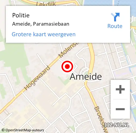 Locatie op kaart van de 112 melding: Politie Ameide, Paramasiebaan op 18 april 2019 11:21