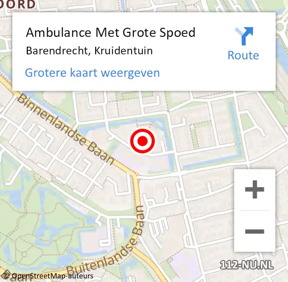 Locatie op kaart van de 112 melding: Ambulance Met Grote Spoed Naar Barendrecht, Kruidentuin op 18 april 2019 11:21