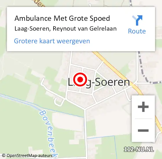 Locatie op kaart van de 112 melding: Ambulance Met Grote Spoed Naar Laag-Soeren, Reynout van Gelrelaan op 18 april 2019 11:41