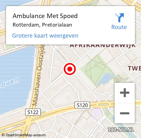 Locatie op kaart van de 112 melding: Ambulance Met Spoed Naar Rotterdam, Pretorialaan op 18 april 2019 12:27