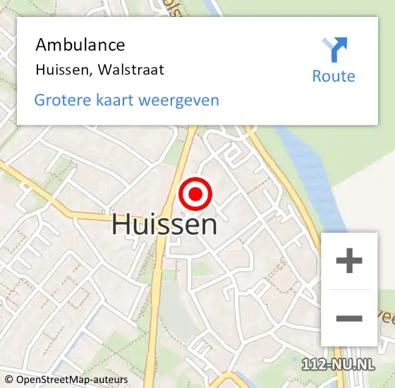 Locatie op kaart van de 112 melding: Ambulance Huissen, Walstraat op 18 april 2019 13:04
