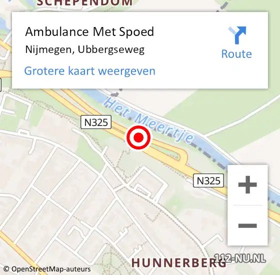 Locatie op kaart van de 112 melding: Ambulance Met Spoed Naar Nijmegen, Ubbergseweg op 18 april 2019 13:12