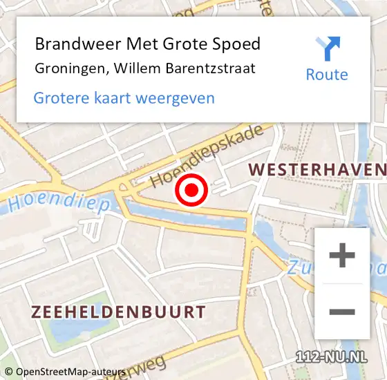 Locatie op kaart van de 112 melding: Brandweer Met Grote Spoed Naar Groningen, Willem Barentzstraat op 27 september 2013 01:19