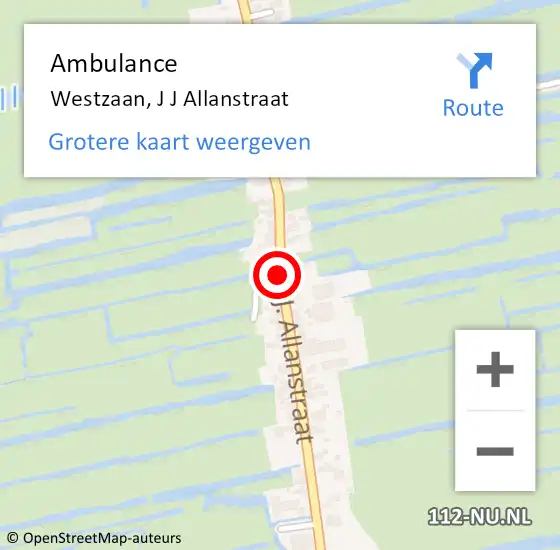 Locatie op kaart van de 112 melding: Ambulance Westzaan, J J Allanstraat op 18 april 2019 14:03