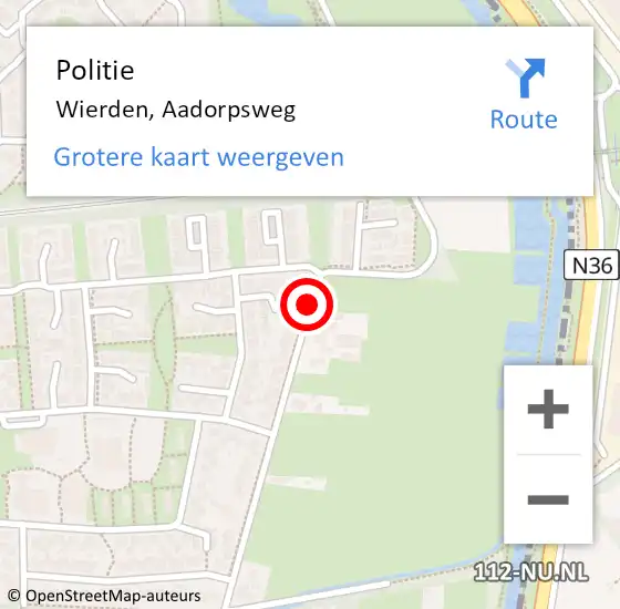 Locatie op kaart van de 112 melding: Politie Wierden, Aadorpsweg op 18 april 2019 14:05