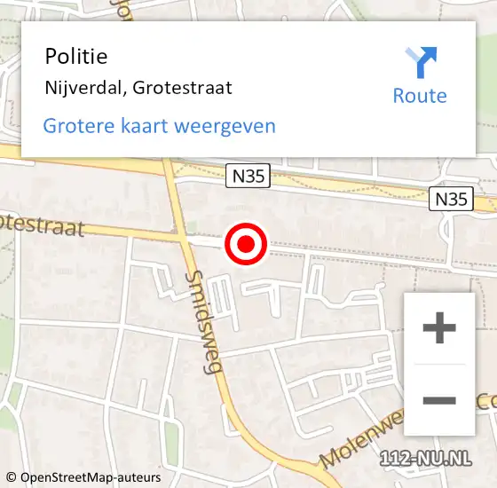 Locatie op kaart van de 112 melding: Politie Nijverdal, Grotestraat op 18 april 2019 14:30