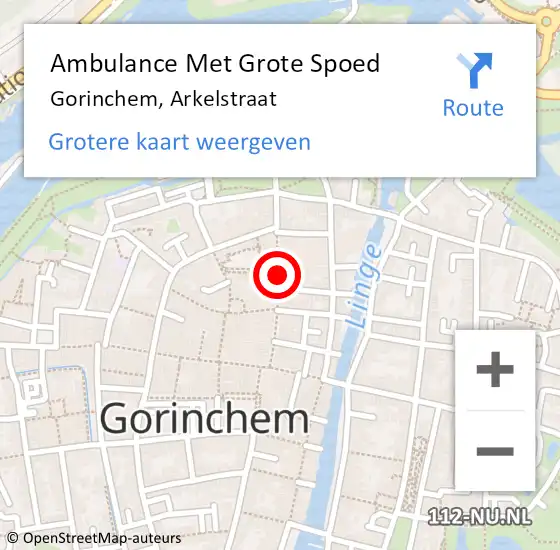 Locatie op kaart van de 112 melding: Ambulance Met Grote Spoed Naar Gorinchem, Arkelstraat op 18 april 2019 14:57