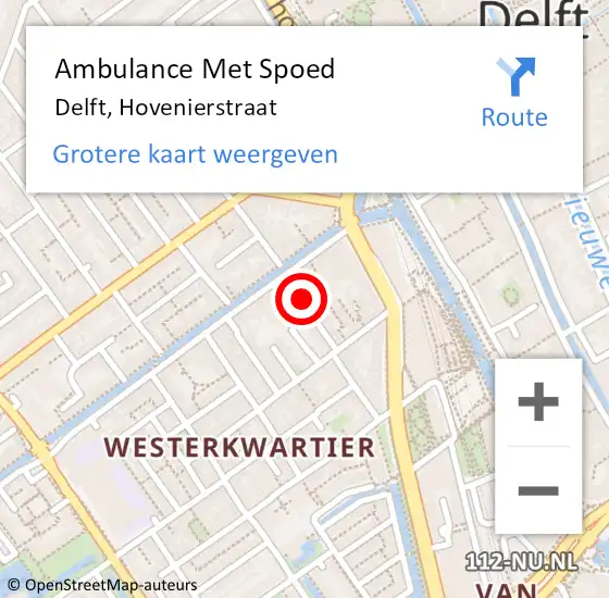 Locatie op kaart van de 112 melding: Ambulance Met Spoed Naar Delft, Hovenierstraat op 18 april 2019 16:58