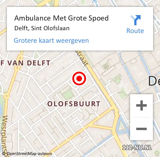 Locatie op kaart van de 112 melding: Ambulance Met Grote Spoed Naar Delft, Sint Olofslaan op 18 april 2019 17:03