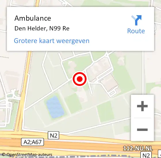 Locatie op kaart van de 112 melding: Ambulance Den Helder, N99 Re op 18 april 2019 18:14