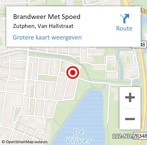 Locatie op kaart van de 112 melding: Brandweer Met Spoed Naar Zutphen, Van Hallstraat op 29 maart 2014 18:31