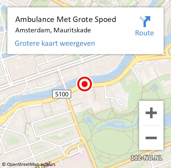 Locatie op kaart van de 112 melding: Ambulance Met Grote Spoed Naar Amsterdam, Mauritskade op 18 april 2019 19:23