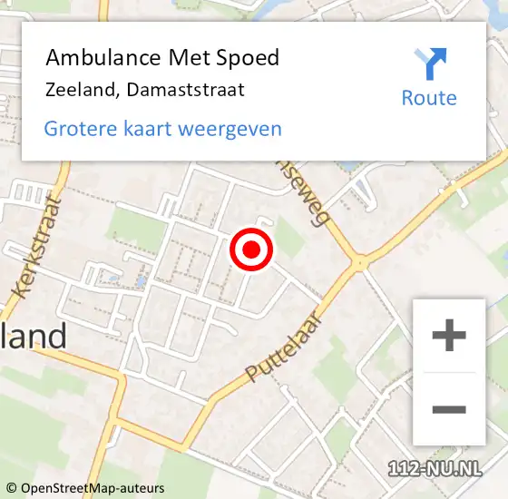 Locatie op kaart van de 112 melding: Ambulance Met Spoed Naar Zeeland, Damaststraat op 18 april 2019 21:13